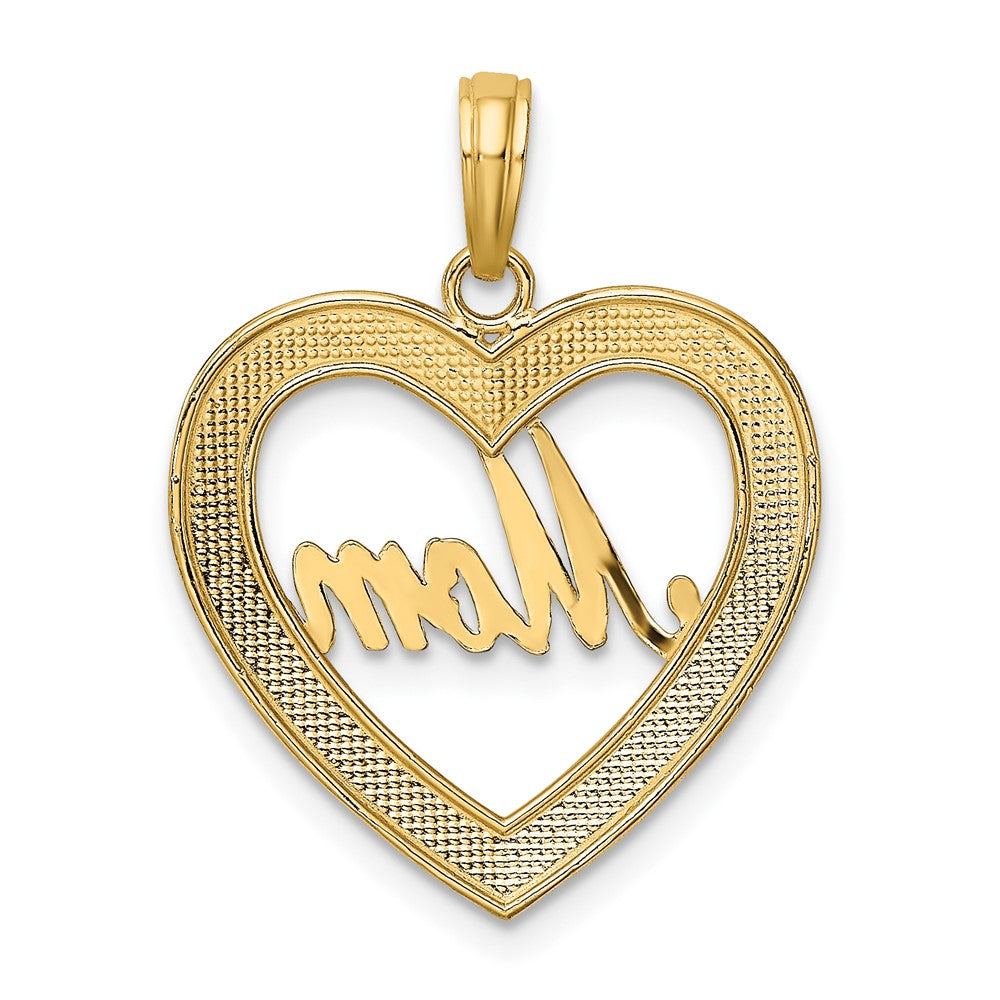 10k Yellow w/Rhodium 19.4 mm  D/C Heart Frame MOM Charm (1.14 grams)