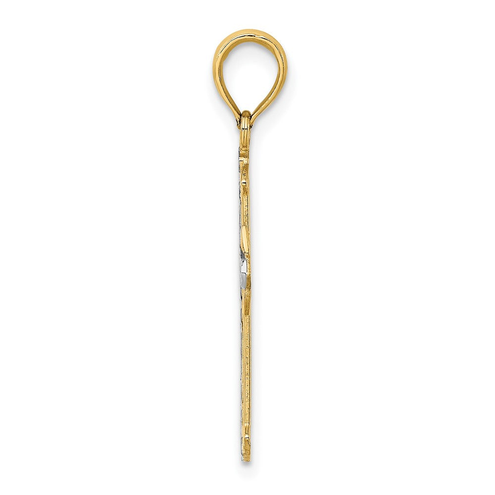 10k Yellow w/Rhodium 14.5 mm  D/C Cross Pendant (0.72 grams)