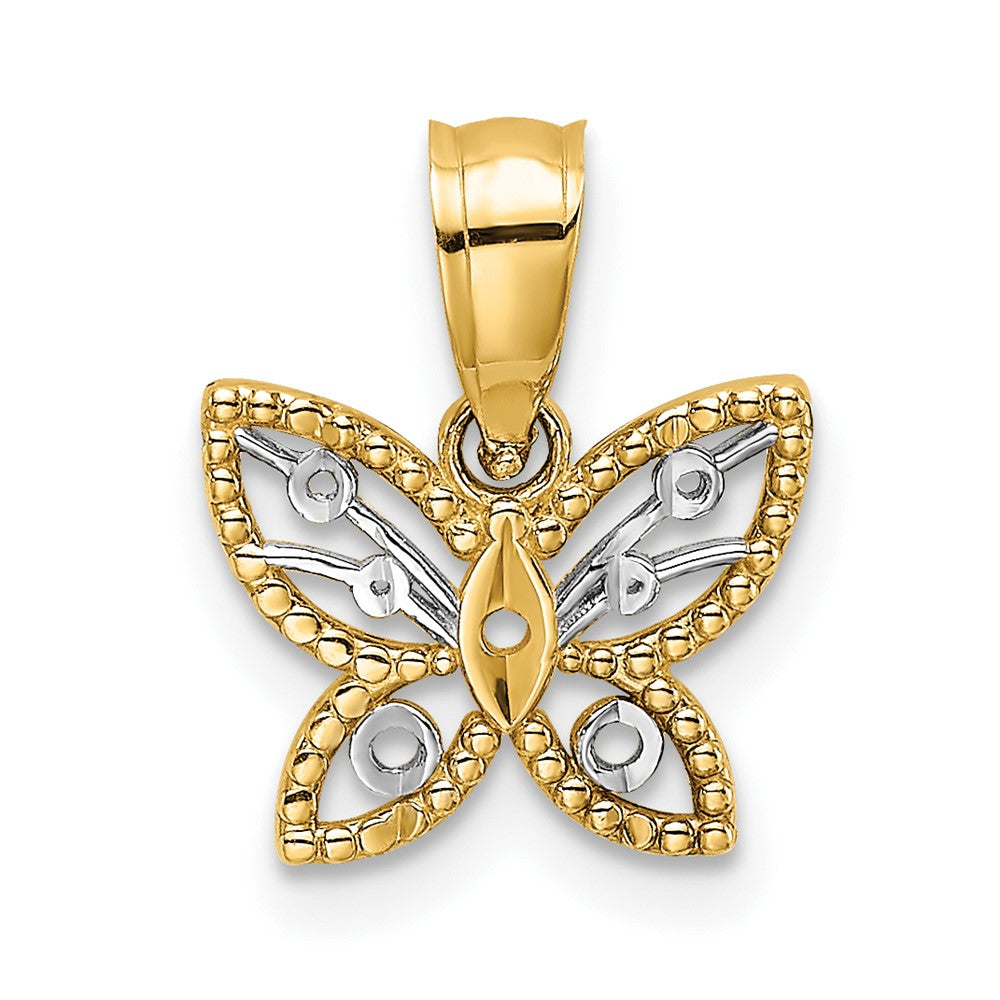 10k Yellow w/Rhodium 10.3 mm  Mini D/C Butterfly Charm (0.47 grams)