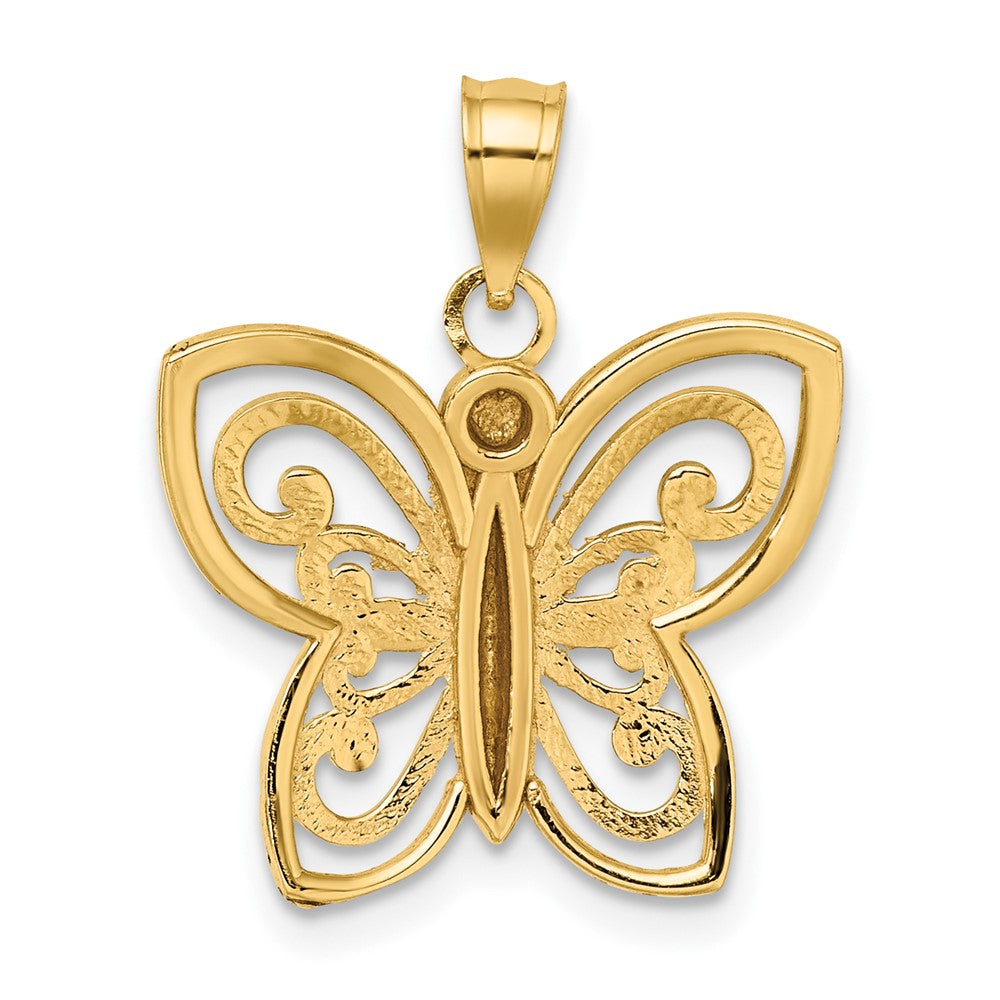 10k Yellow w/Rhodium 18.6 mm  D/C Butterfly Charm (1.23 grams)