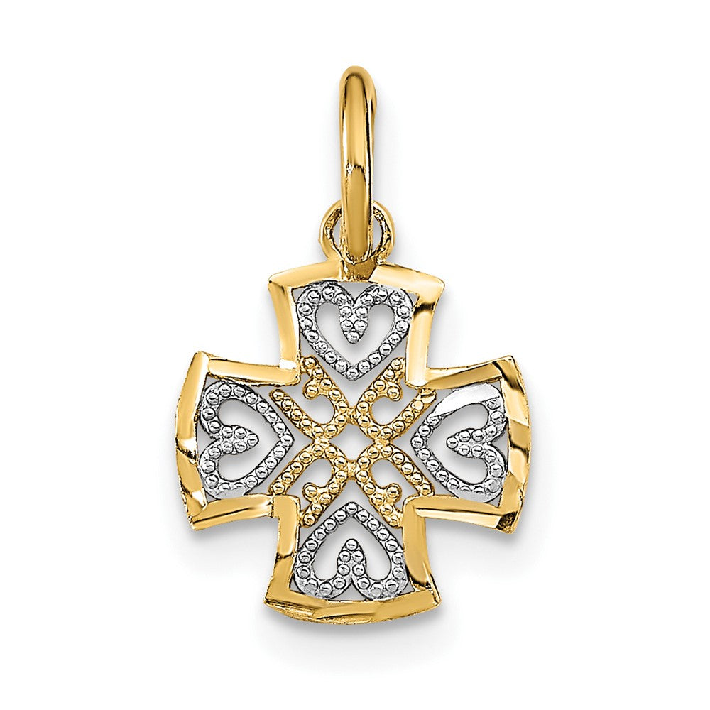 10k Yellow w/Rhodium 10 mm  and D/C Hearts In Cross Charm (0.26 grams)