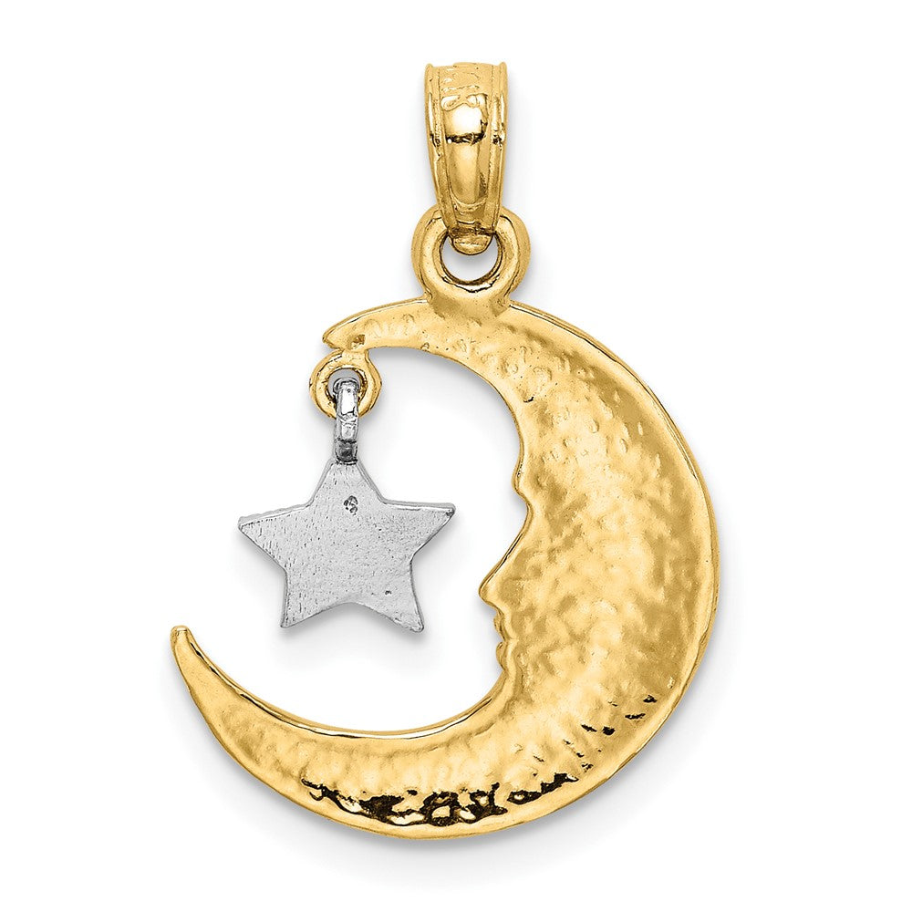 10k Two-tone 15 mm Two-Tone Open-Backed Half Moon and Star Pendant (0.85 grams)