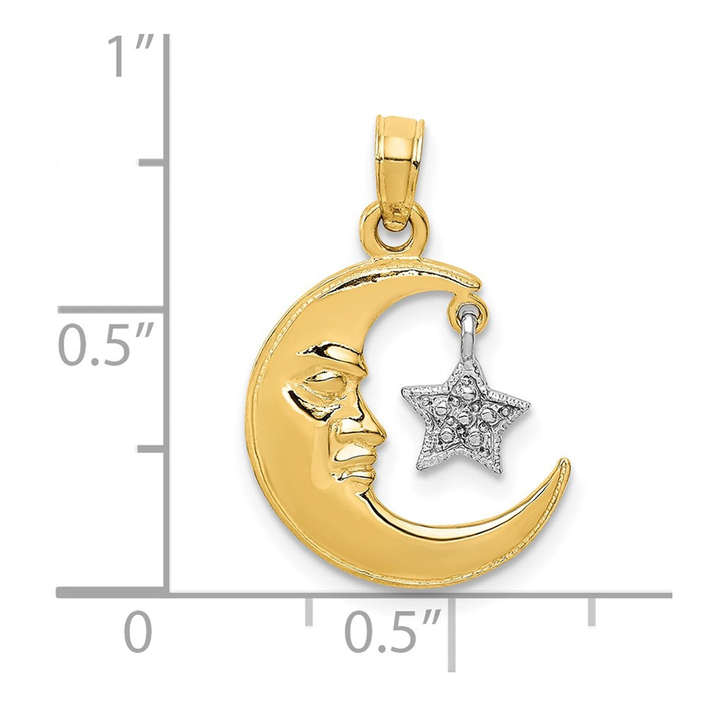 10k Two-tone 15 mm Two-Tone Open-Backed Half Moon and Star Pendant (0.85 grams)