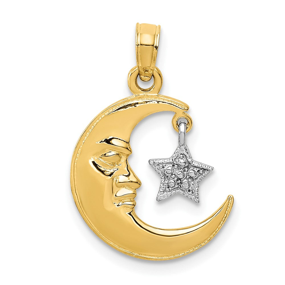 10k Two-tone 15 mm Two-Tone Open-Backed Half Moon and Star Pendant (0.85 grams)