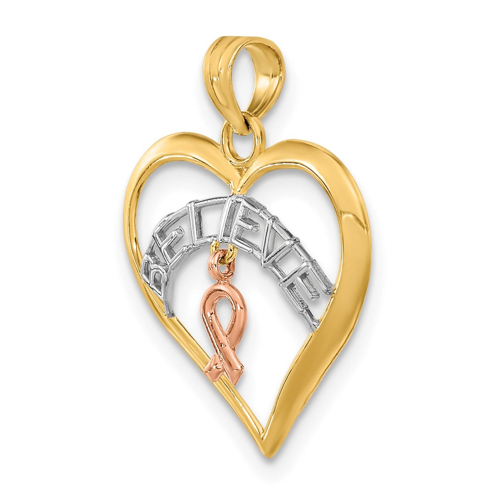 10k Two-tone 18.35 mm  BELIEVE in Heart w/ Breast Cancer Ribbon (0.65 grams)