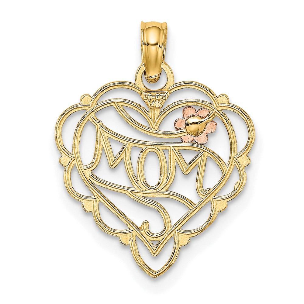 10k Two-tone 16.2 mm  MOM Heart W/ Flower Charm (0.83 grams)