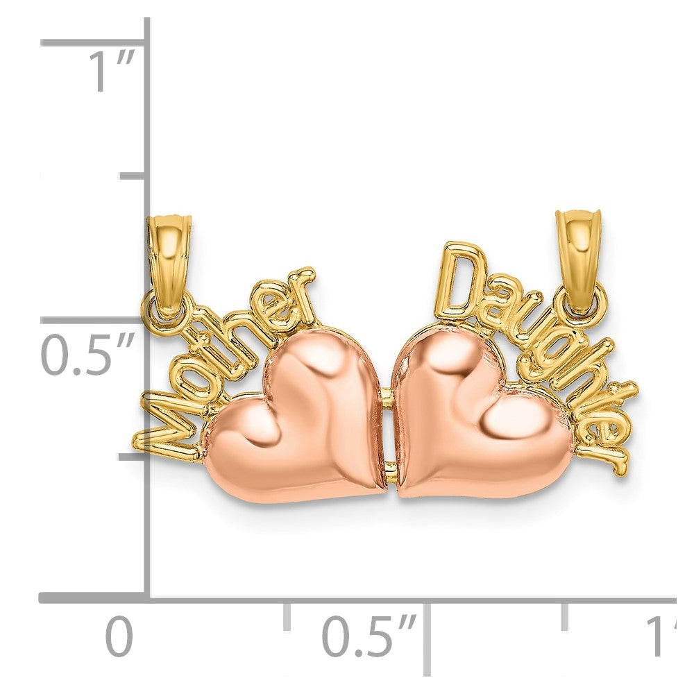 10k Two-tone 24.2 mm Two-Tone MOTHER and DAUGHTER Break-Apart Hearts Charm (1.54 grams)