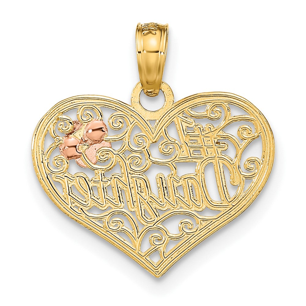 10k Two-tone 16.9 mm  #1 DAUGHTER In Heart Charm (0.87 grams)