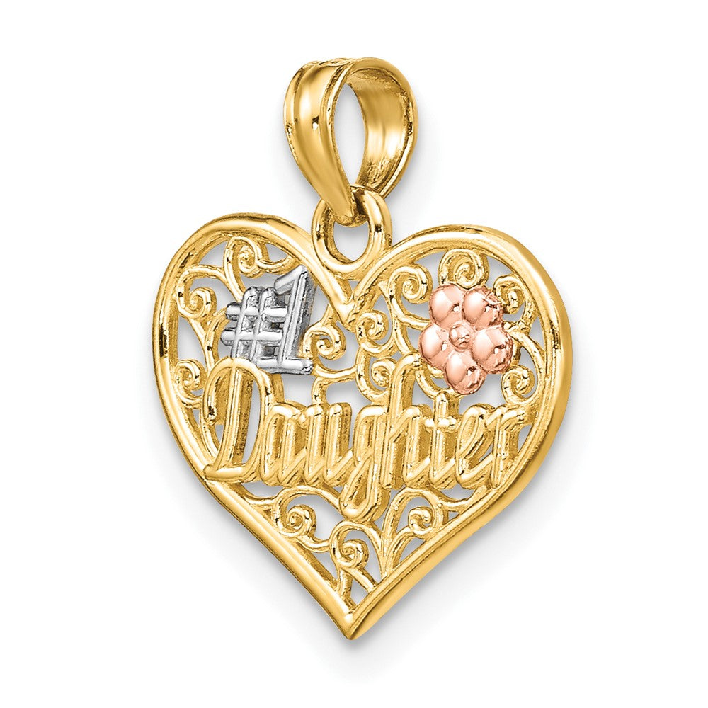 10k Two-tone 16.9 mm  #1 DAUGHTER In Heart Charm (0.87 grams)