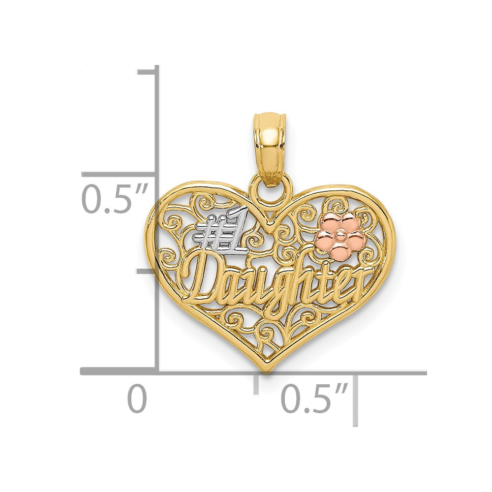 10k Two-tone 16.9 mm  #1 DAUGHTER In Heart Charm (0.87 grams)