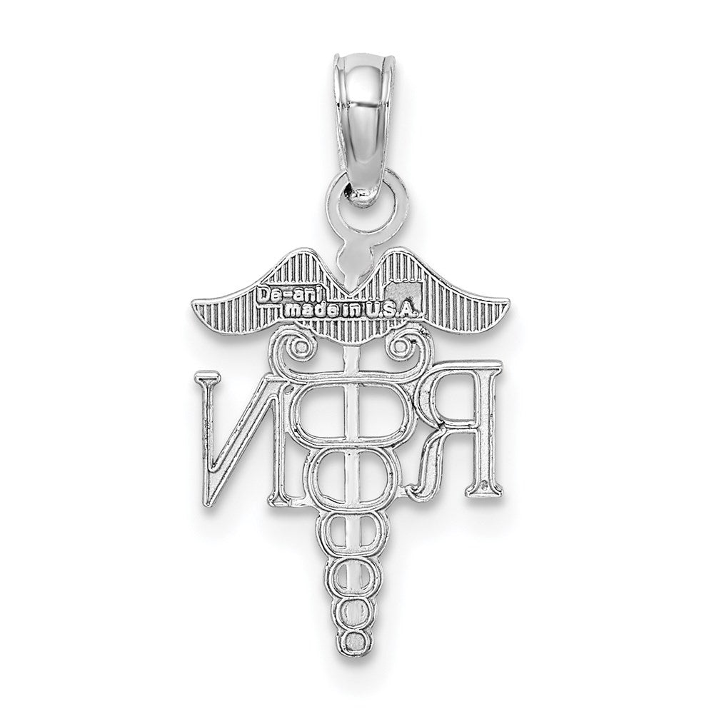 10k White Gold 11.13 mm  RN Caduceus Pendant (0.51 grams)