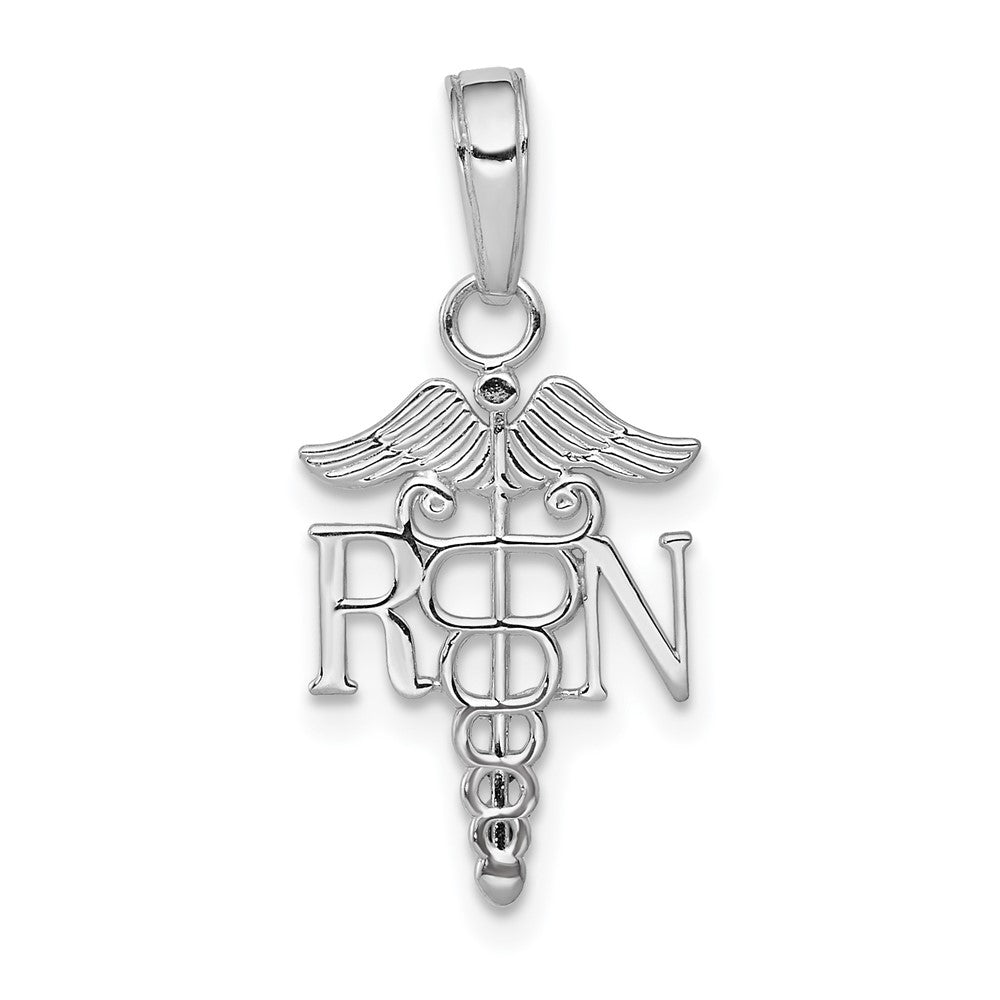 10k White Gold 11.13 mm  RN Caduceus Pendant (0.51 grams)