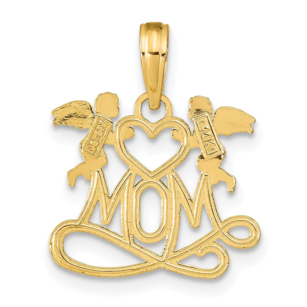 10k Yellow Gold 16.5 mm Polished MOM w/Heart and Angels Pendant (1.01 grams)