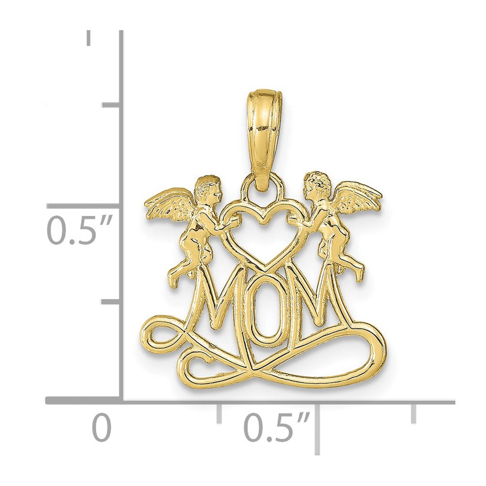 10k Yellow Gold 16.5 mm Polished MOM w/Heart and Angels Pendant (1.01 grams)