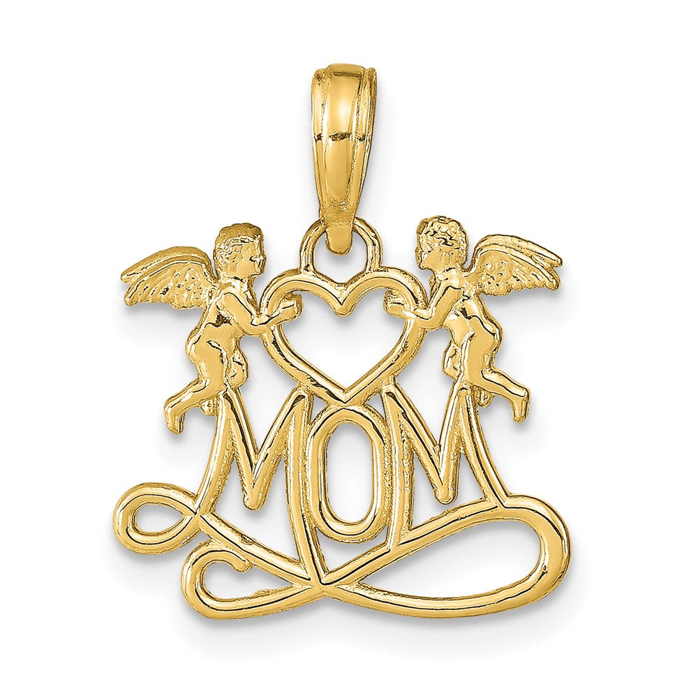 10k Yellow Gold 16.5 mm Polished MOM w/Heart and Angels Pendant