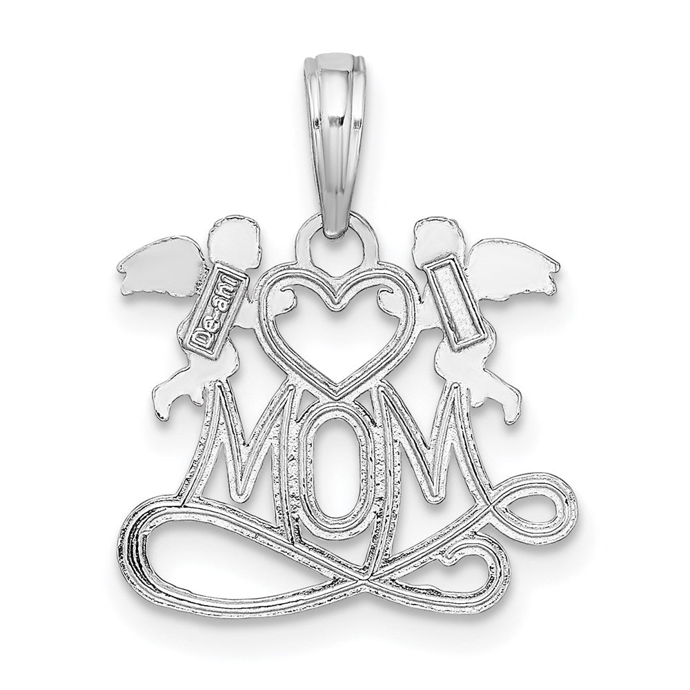 10k White Gold 16.5 mm Polished MOM w/Heart and Angels Pendant (0.95 grams)