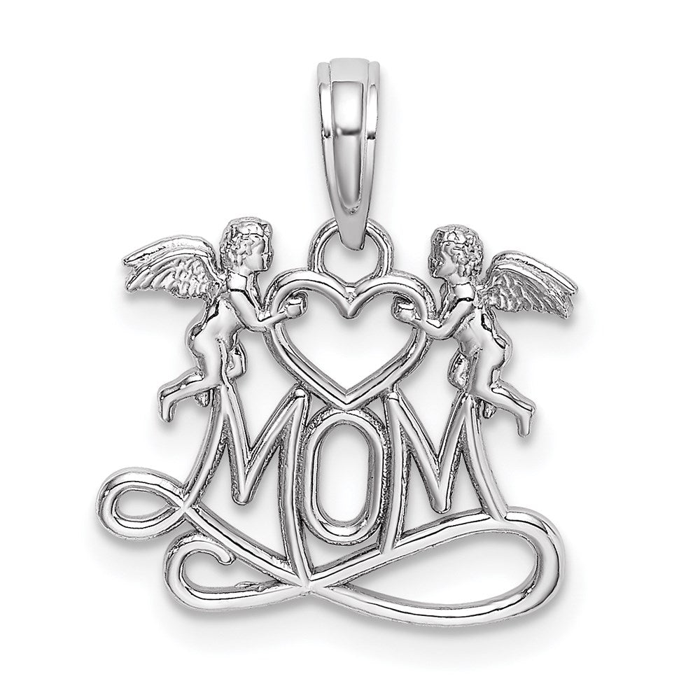 10k White Gold 16.5 mm Polished MOM w/Heart and Angels Pendant (0.95 grams)