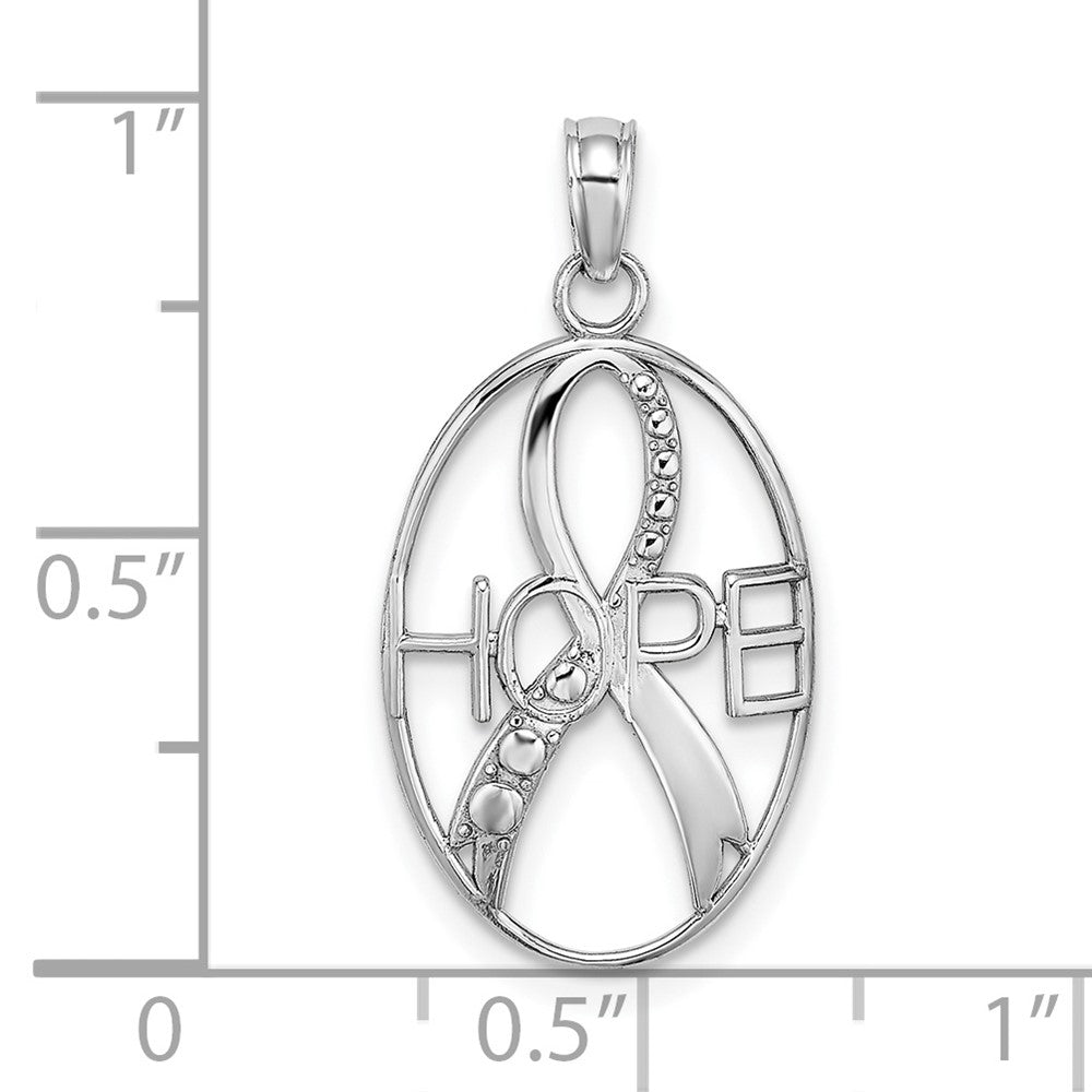 10k White Gold 13.3 mm  Textured HOPE w/Ribbon Charm (0.75 grams)