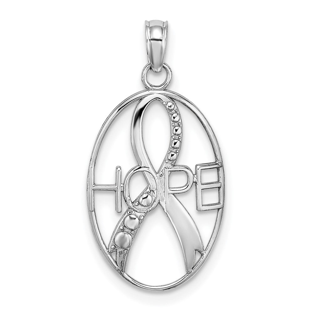 10k White Gold 13.3 mm  Textured HOPE w/Ribbon Charm (0.75 grams)