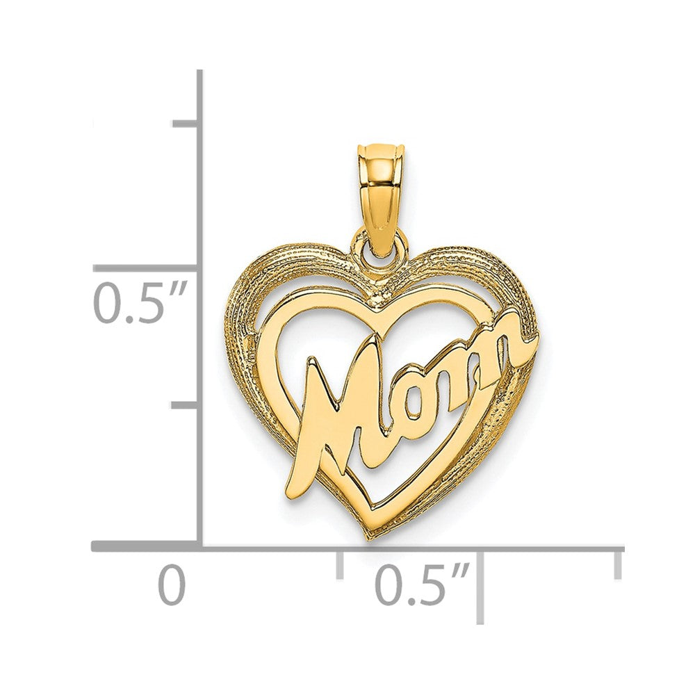 10k Yellow Gold 14 mm MOM Inside Heart Charm (0.86 grams)