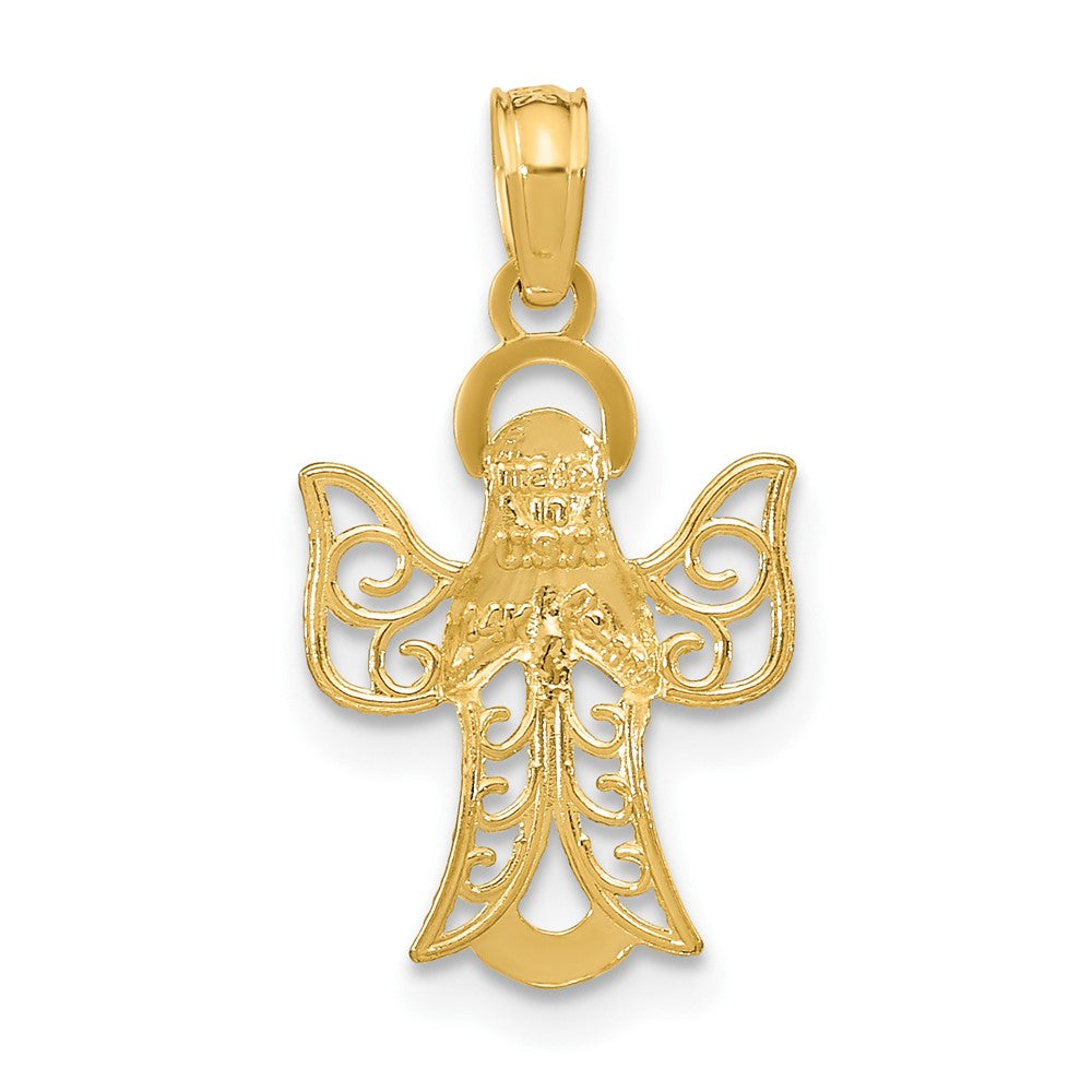 10k Yellow Gold 11.5 mm Angel W/Filigree Cut-Out Wings Charm (0.56 grams)