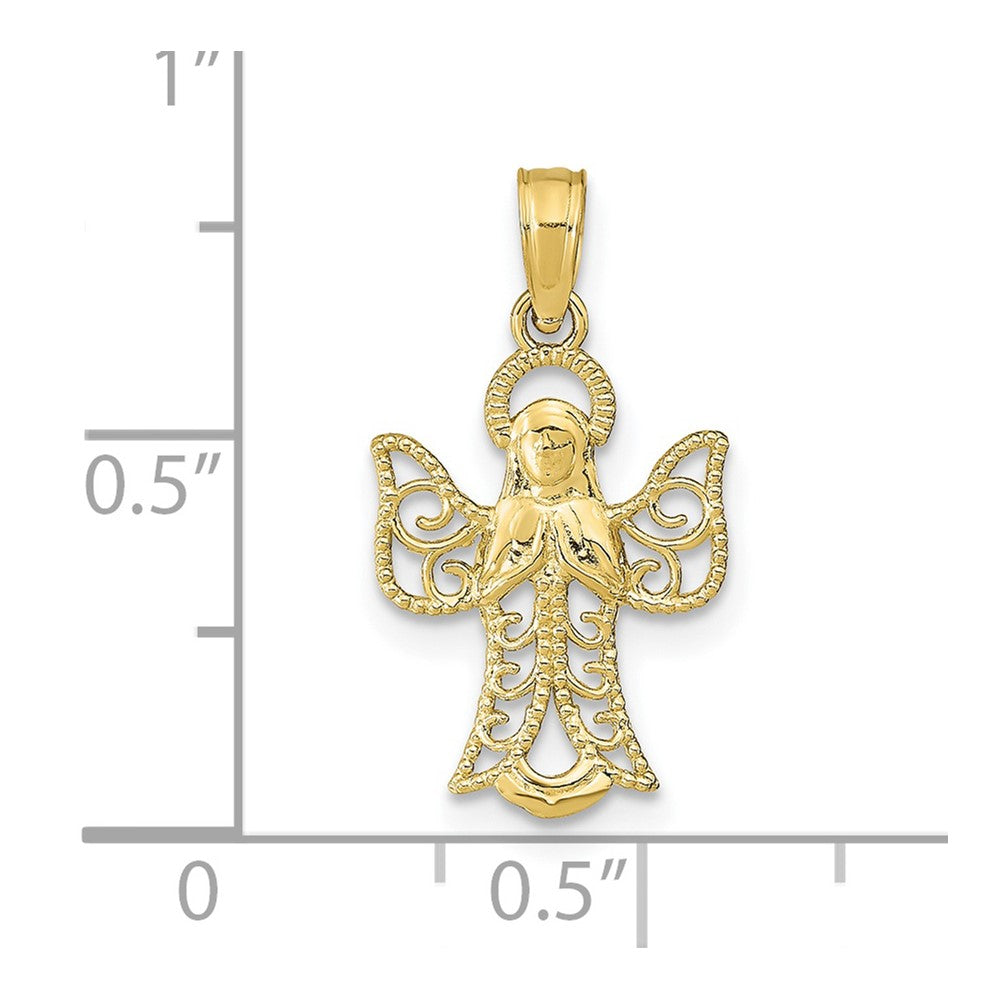 10k Yellow Gold 11.5 mm Angel W/Filigree Cut-Out Wings Charm (0.56 grams)