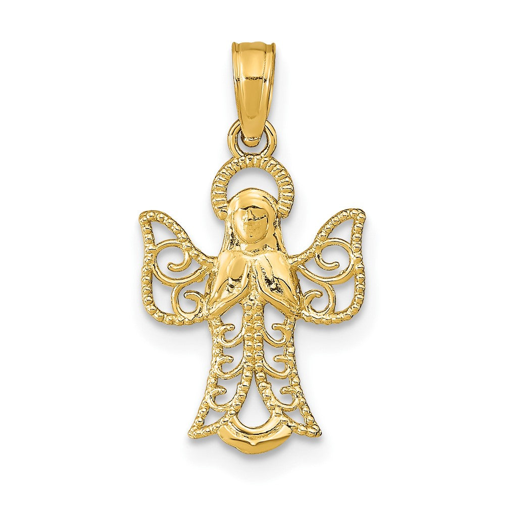 10k Yellow Gold 11.5 mm Angel W/Filigree Cut-Out Wings Charm