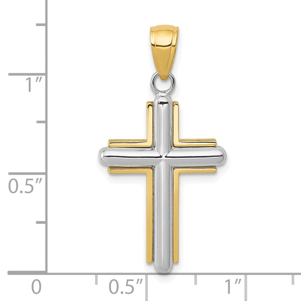 10k Two-tone 16 mm Polished Cross Pendant