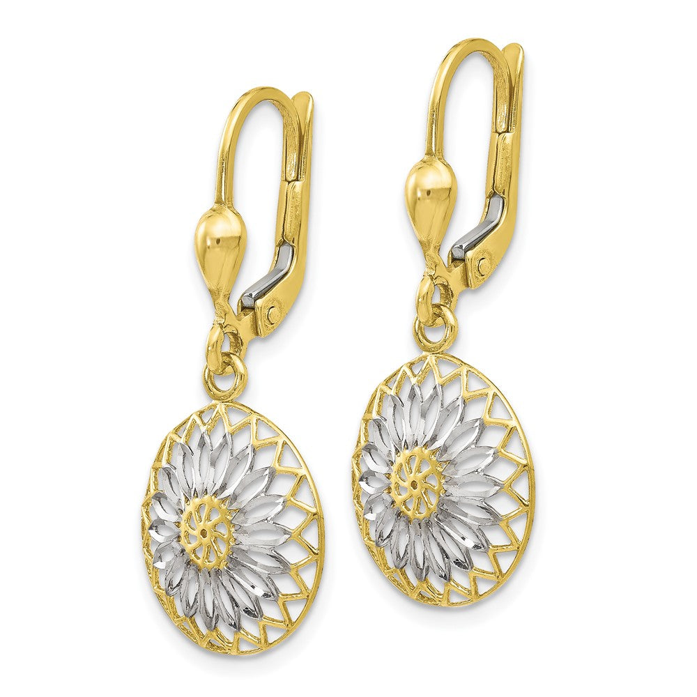 10k Yellow w/Rhodium 8.5 mm  Polished Leverback Earrings (1.63 grams)