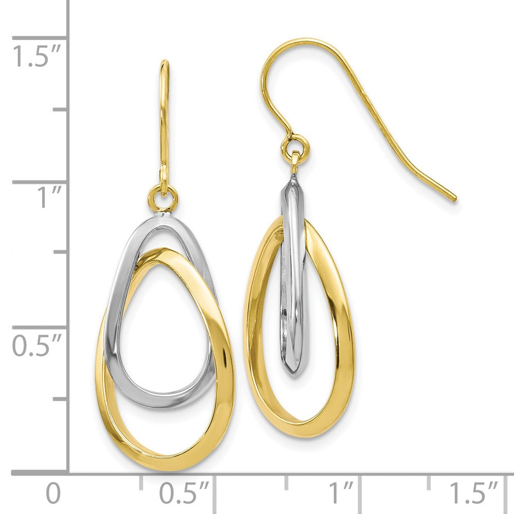 10k Two-tone 9 mm Two-tone Polished Shepherd Hook Dangle Earrings (1.83 grams)