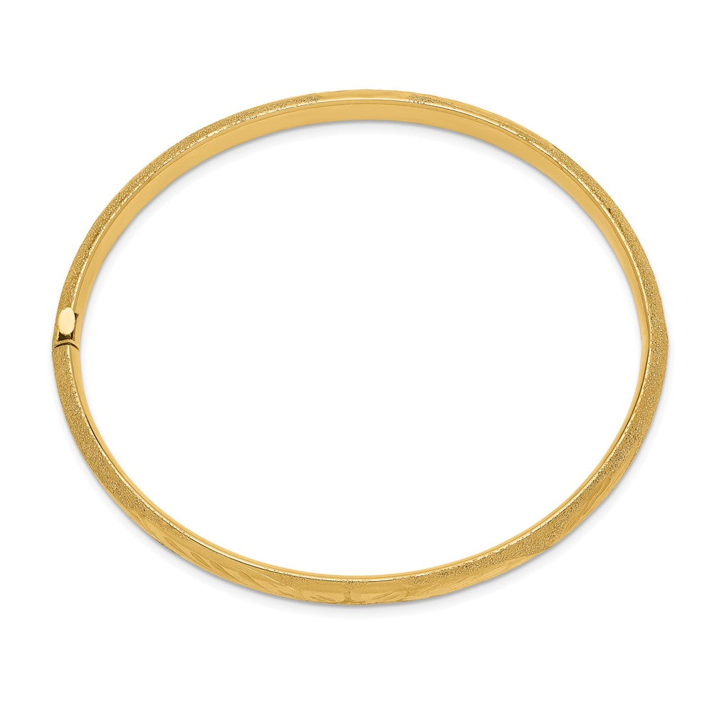 10k Yellow Gold 6 mm 4/1 Laser Cut Hinged Bangle Bracelet