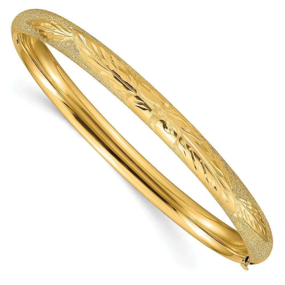 10k Yellow Gold 6 mm 4/1 Laser Cut Hinged Bangle Bracelet