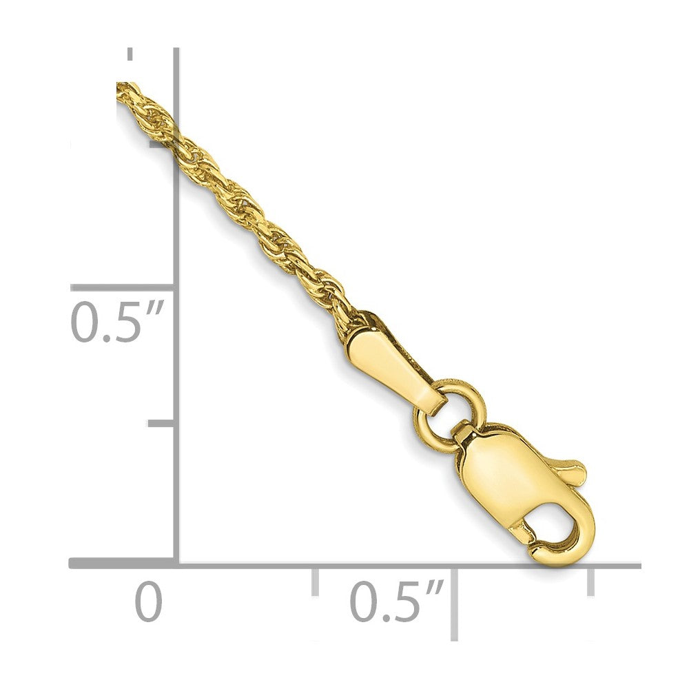 10k Yellow Gold 1.3 mm D/C Machine Made Rope Chain Anklet (1.76 grams)