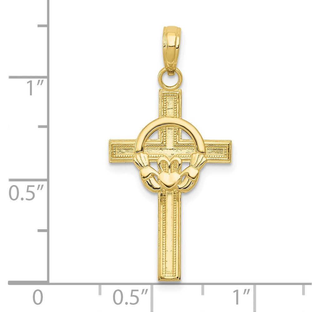 10k Yellow Gold 15 mm Polished Claddagh Cross Pendant (1.04 grams)