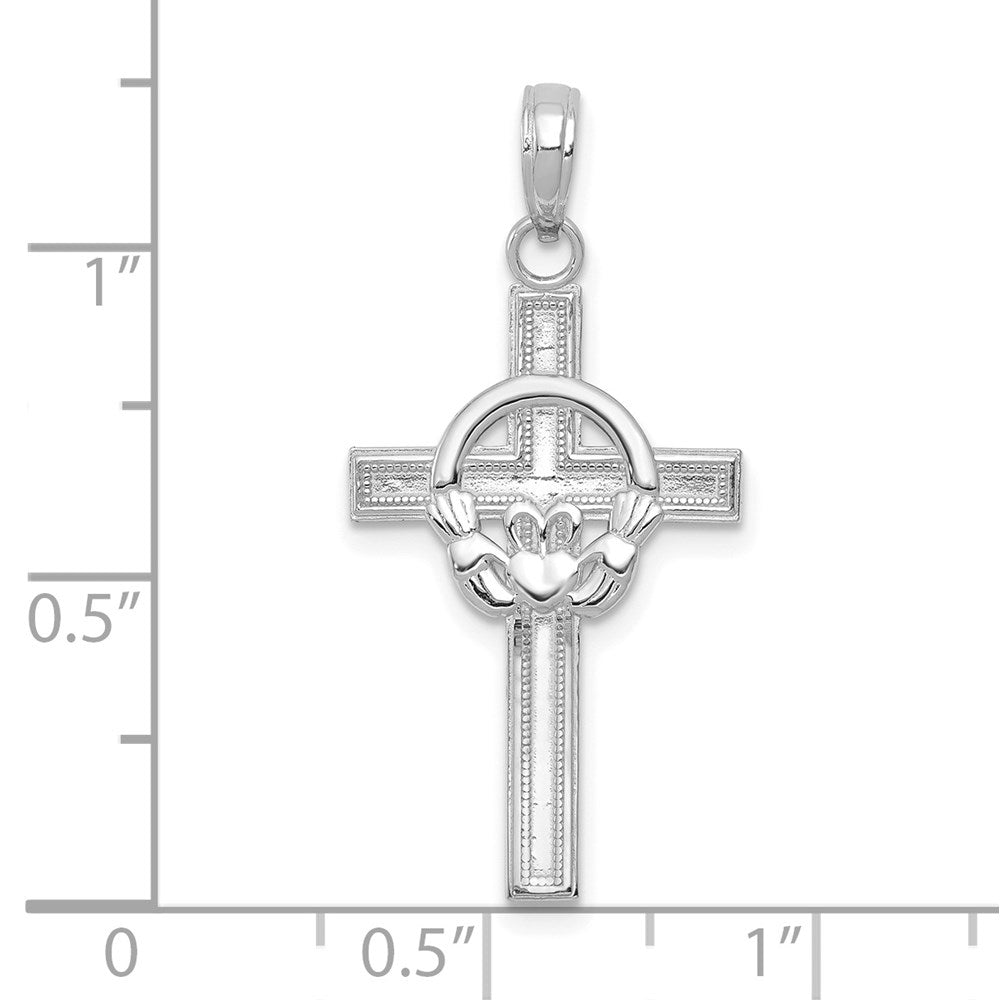 10k White Gold 26 mm  Polished Claddagh Cross Pendant (0.97 grams)