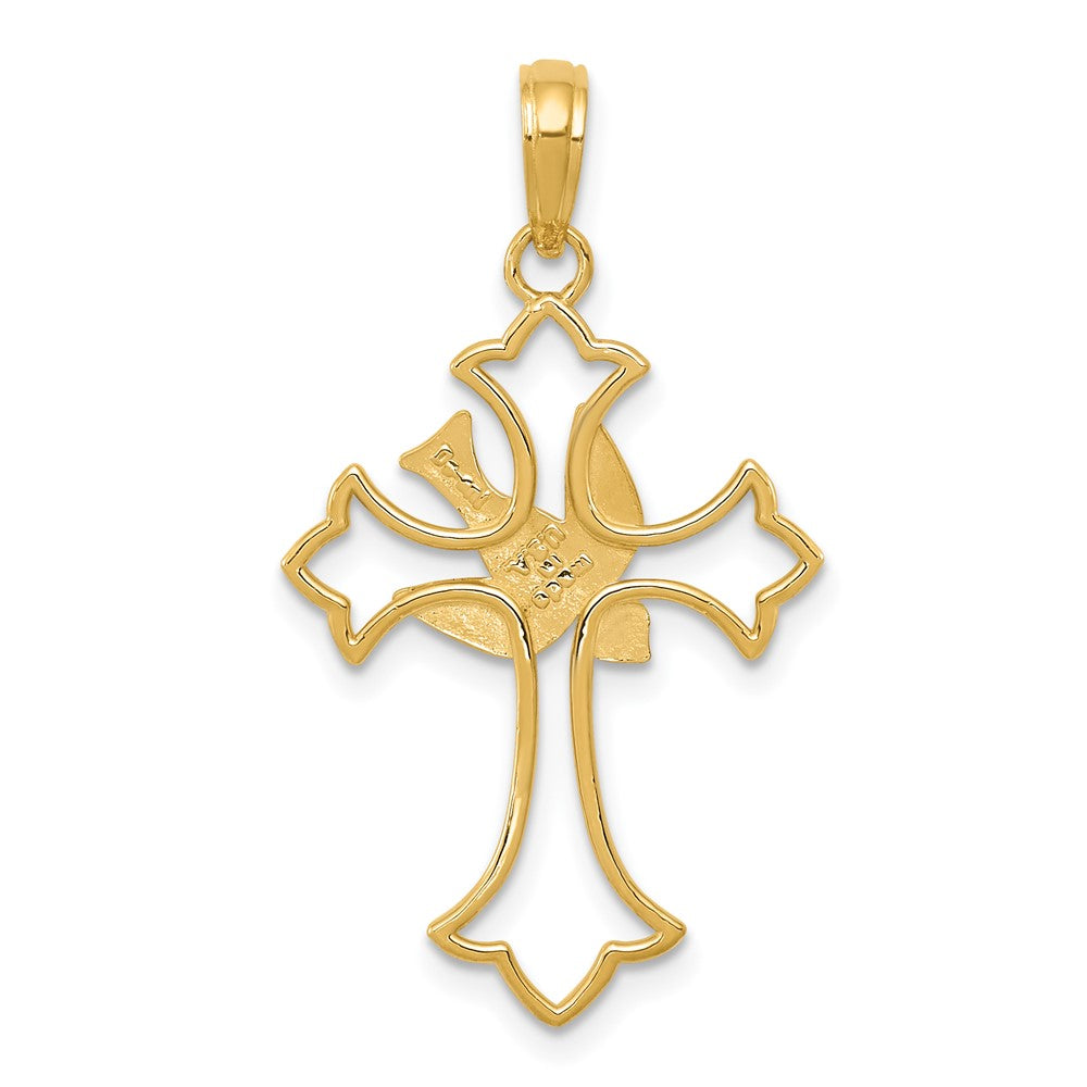 10k Yellow Gold 17 mm Polished Cross w/Dove Pendant (1.02 grams)