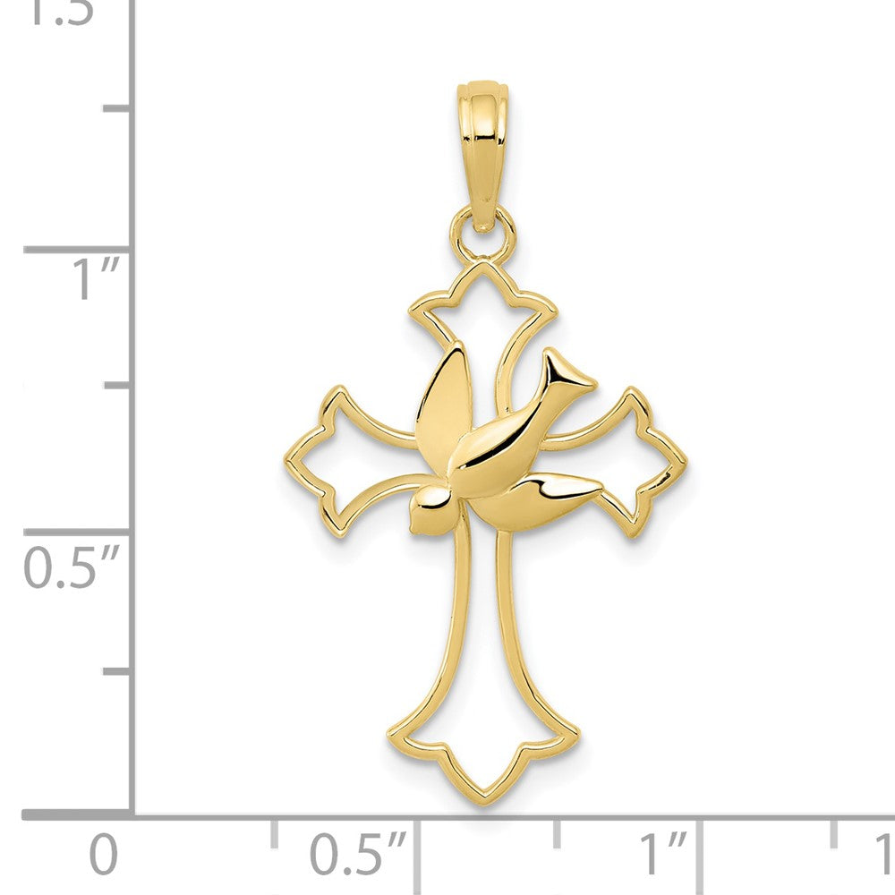 10k Yellow Gold 17 mm Polished Cross w/Dove Pendant (1.02 grams)