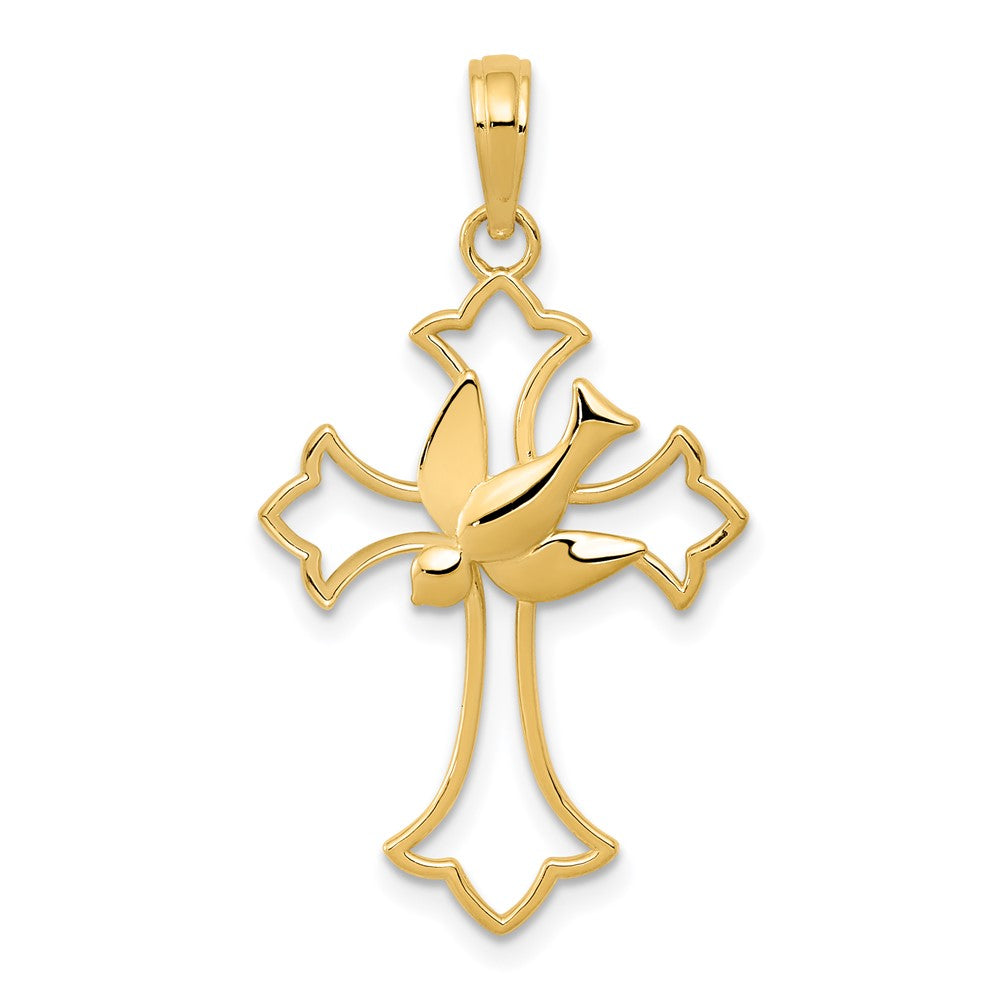 10k Yellow Gold 17 mm Polished Cross w/Dove Pendant (1.02 grams)