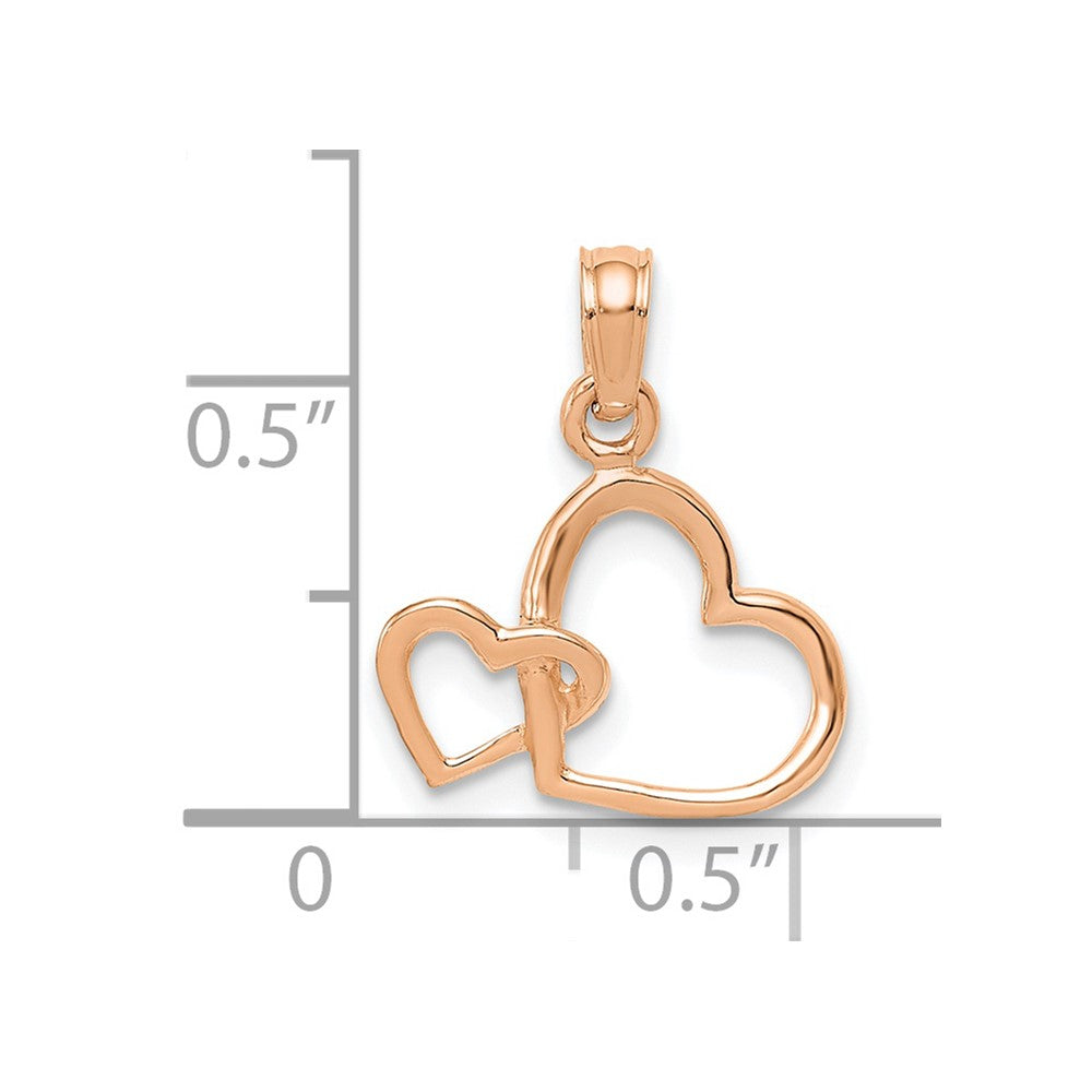 10K Rose Gold Polished Intertwined Double Heart Pendant (0.59 grams)