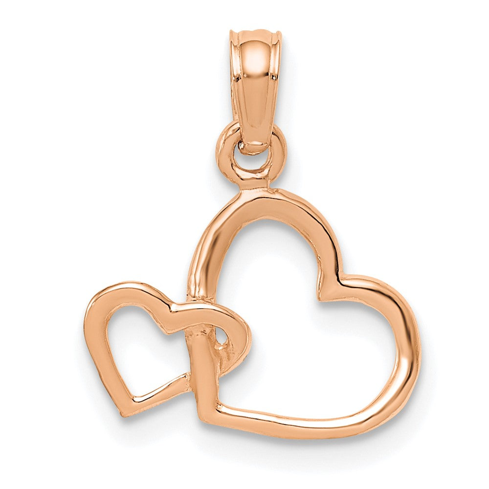 10K Rose Gold Polished Intertwined Double Heart Pendant (0.59 grams)