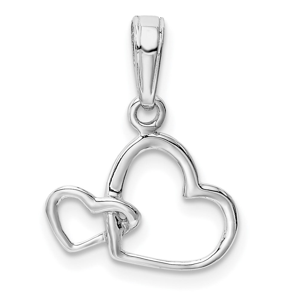 10K White Gold Polished Intertwined Double Heart Pendant (0.57 grams)