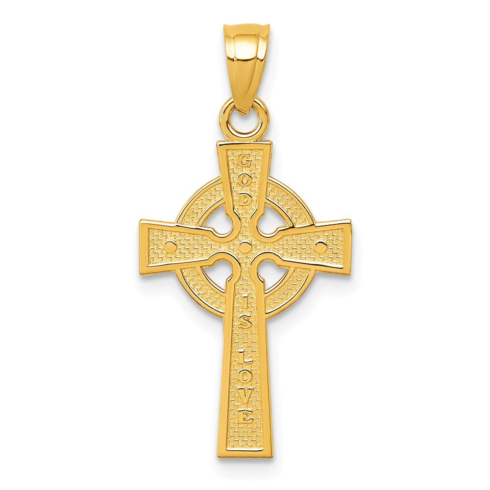 10k Yellow Gold 19 mm Reversible GOD IS LOVE Celtic Cross Pendant