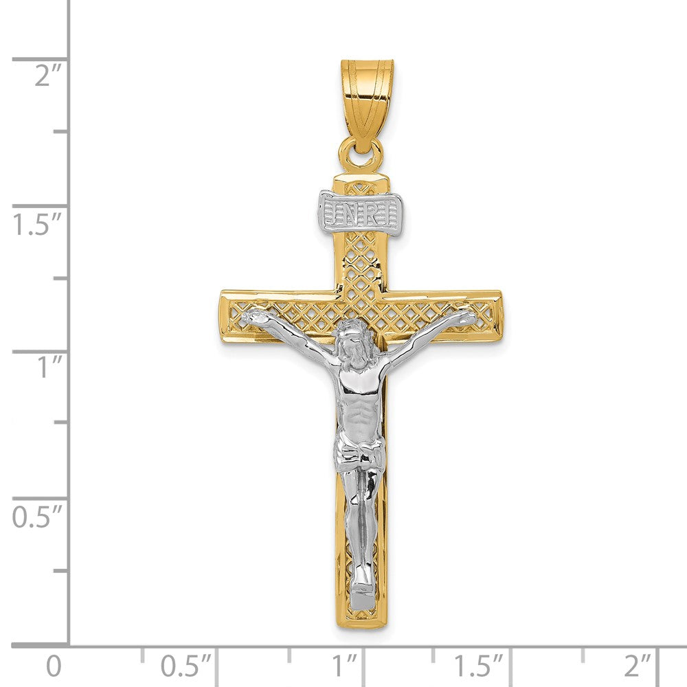 10k Two-tone 24 mm INRI Jesus Crucifix Pendant (2.7 grams)