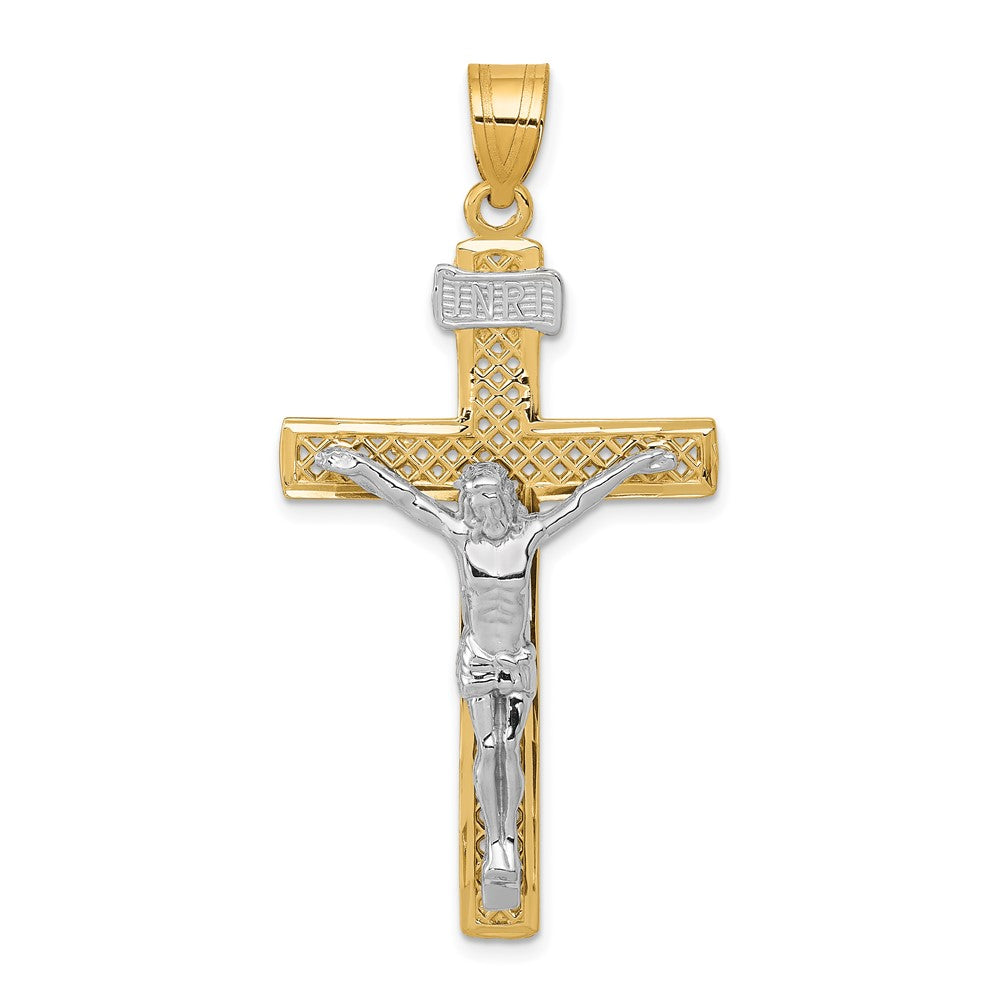 10k Two-tone 24 mm INRI Jesus Crucifix Pendant (2.7 grams)