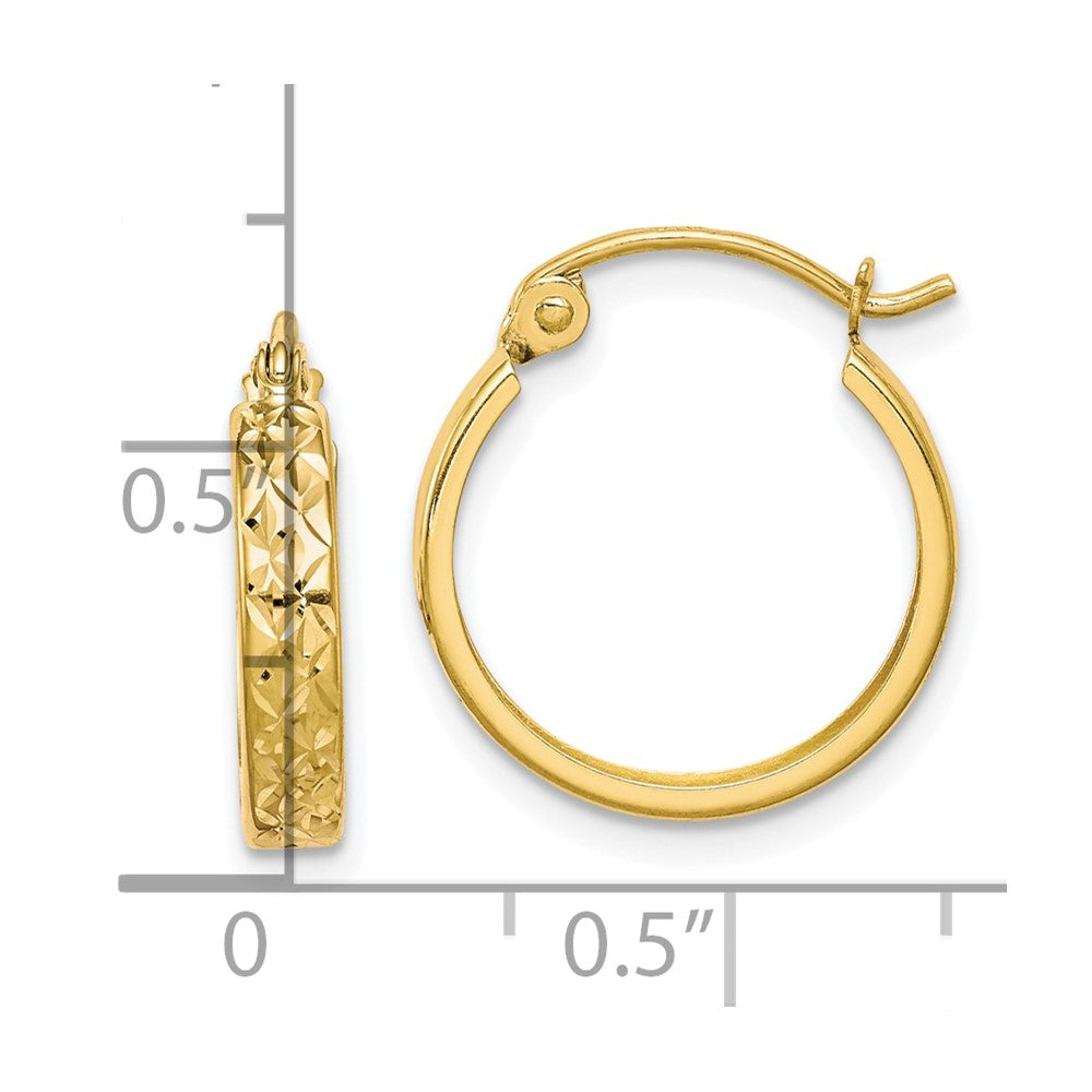 10k Yellow Gold 15 mm D/C Square Tube Hoop Earrings (0.77 grams)