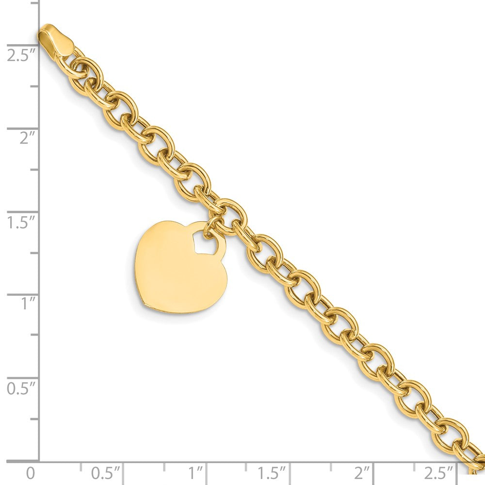 10k Yellow Gold 15 mm Heart Charm Hollow Bracelet (4.53 grams)