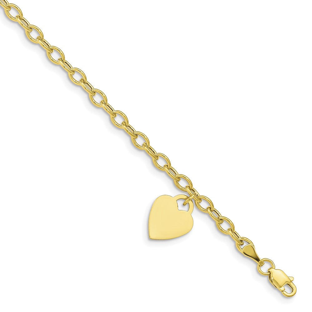 10k Yellow Gold 10.5 mm Dangle Heart Bracelet (2.08 grams)