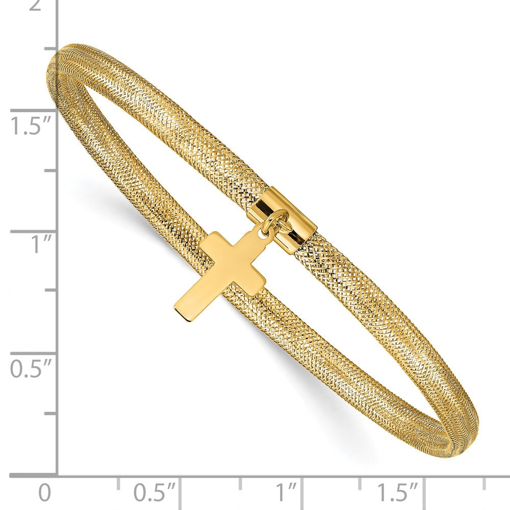 10k Yellow Gold 4 mm Mesh Cross Dangle Stretch Bracelet (0.94 grams)