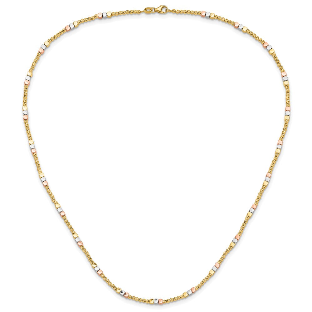 10k Tri Color 2.4 mm Tri-color Diamond-cut Beaded in Necklace (8.24 grams)