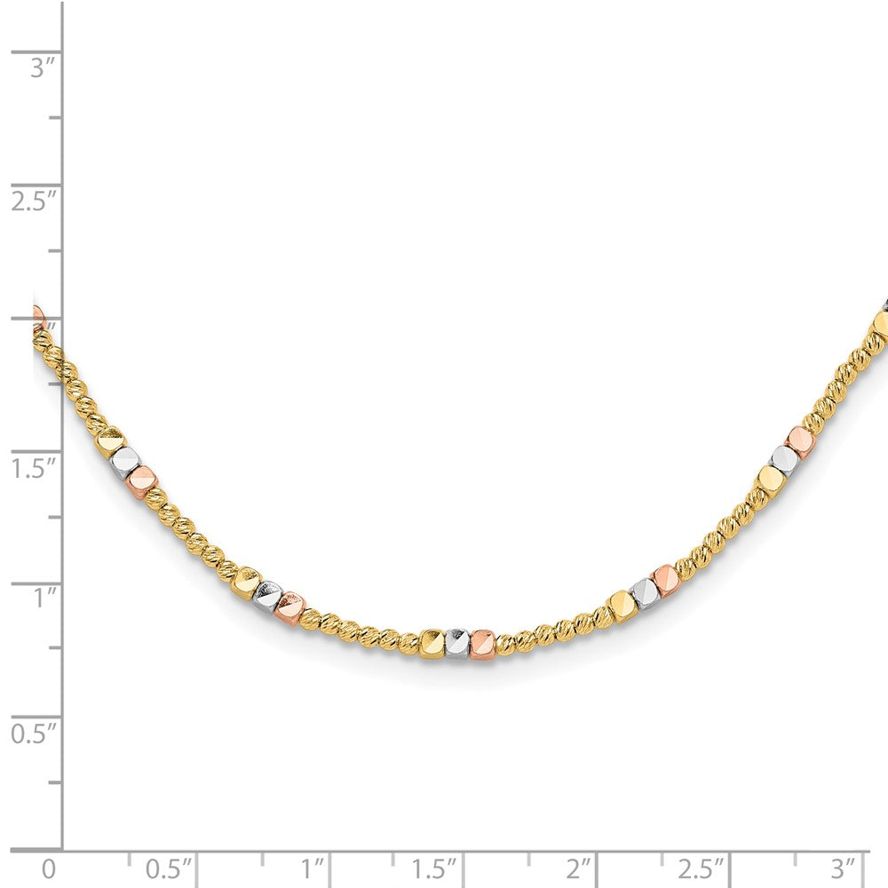 10k Tri Color 2.4 mm Tri-color Diamond-cut Beaded in Necklace (8.24 grams)